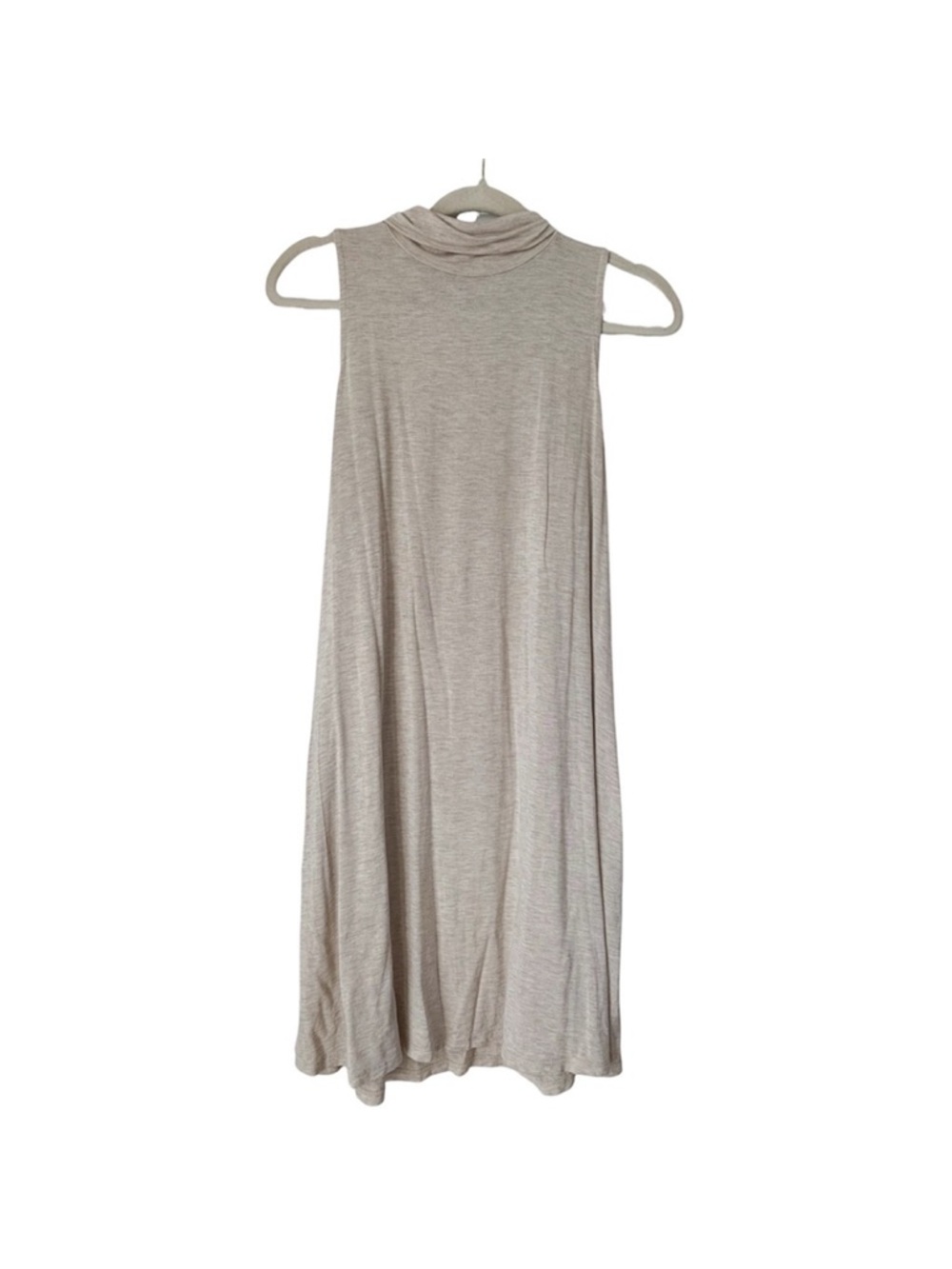 ALYA HEATHERED BEIGE MOCK NECK MIDI DRESS WITH POCKETS